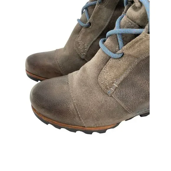 Sorel Cate the Great Size 8.5 Tall High Wedge Boots Brown Gray Waterproof - Picture 5 of 16